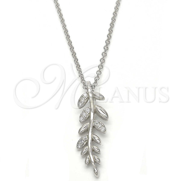 Sterling Silver Necklace — Pendant Necklace Leaf Design with White Micro Pave — main product view — SKU 123138 | Plata 925 collar — Pendant Necklace Leaf diseño with blanco Micro Pave — SKU 123138
