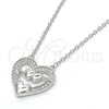 Sterling Silver Pendant Necklace, Heart Design, with White Cubic Zirconia, Polished, Rhodium Finish, 04.336.0026.16 (01 MM Thickness, 16 Inches Length)