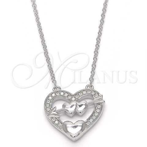 Sterling Silver Pendant Necklace, Heart Design, with White Cubic Zirconia, Polished, Rhodium Finish, 04.336.0026.16 (01 MM Thickness, 16 Inches Length)