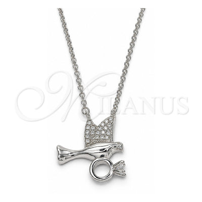 Sterling Silver Pendant Necklace, Bird Design, with White Cubic Zirconia and White Micro Pave, Polished, Rhodium Finish, 04.336.0028.16 (01 MM Thickness, 16 Inches Length)