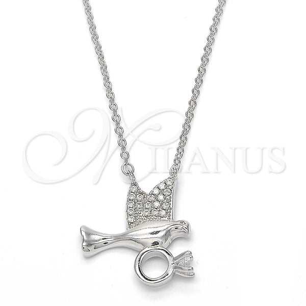 Sterling Silver Pendant Necklace, Bird Design, with White Cubic Zirconia and White Micro Pave, Polished, Rhodium Finish, 04.336.0028.16 (01 MM Thickness, 16 Inches Length)