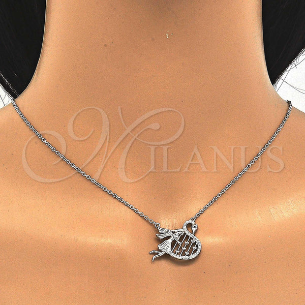 Sterling Silver Necklace — Pendant Necklace Swan and Heart Design with Black — alternate product view — SKU 123151 | Plata 925 collar — Pendant Necklace Swan and corazón diseño with negro — SKU 123151