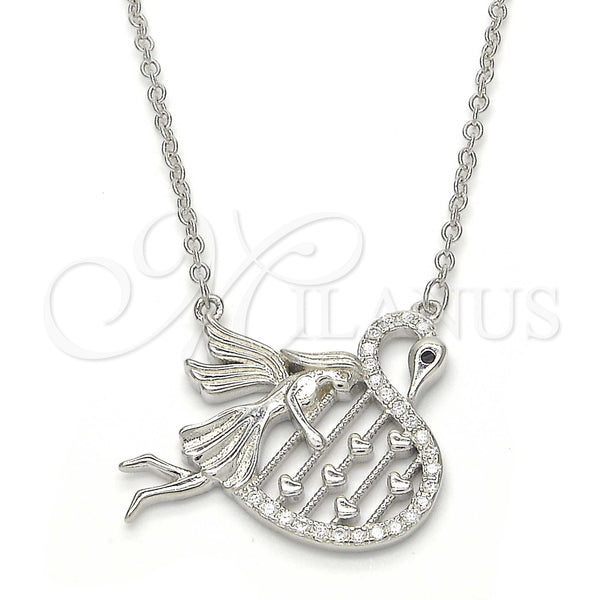 Sterling Silver Necklace — Pendant Necklace Swan and Heart Design with Black — main product view — SKU 123151 | Plata 925 collar — Pendant Necklace Swan and corazón diseño with negro — SKU 123151