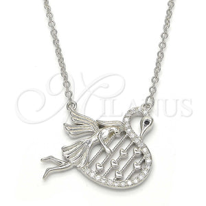 Sterling Silver Necklace — Pendant Necklace Swan and Heart Design with Black — main product view — SKU 123151 | Plata 925 collar — Pendant Necklace Swan and corazón diseño with negro — SKU 123151