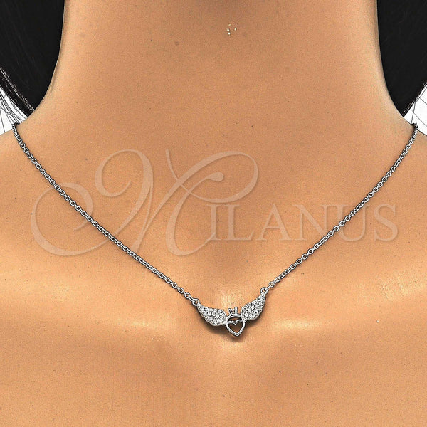 Sterling Silver Necklace — Pendant Necklace Heart Design with White Cubic Zirconia — alternate product view — SKU 123153 | Plata 925 collar — Pendant Necklace corazón diseño with blanco Cubic Zirconia — SKU 123153