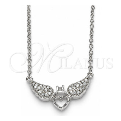 Sterling Silver Pendant Necklace, Heart Design, with White Cubic Zirconia and White Crystal, Polished, Rhodium Finish, 04.336.0040.16 (01 MM Thickness, 16 Inches Length)