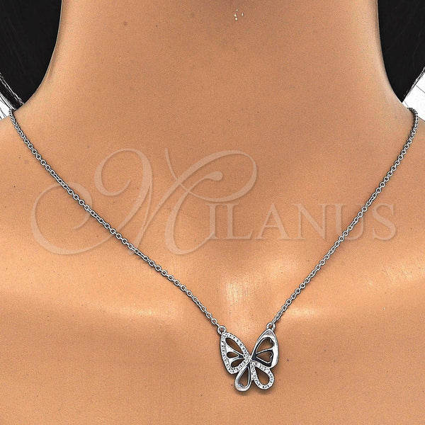 Sterling Silver Necklace — Pendant Necklace Butterfly Design with White Cubic Zirconia — alternate product view — SKU 123157 | Plata 925 collar — Pendant Necklace Butterfly diseño with blanco Cubic Zirconia — SKU 123157