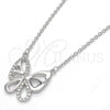 Sterling Silver Pendant Necklace, Butterfly Design, with White Cubic Zirconia, Polished, Rhodium Finish, 04.336.0044.16 (01 MM Thickness, 16 Inches Length)