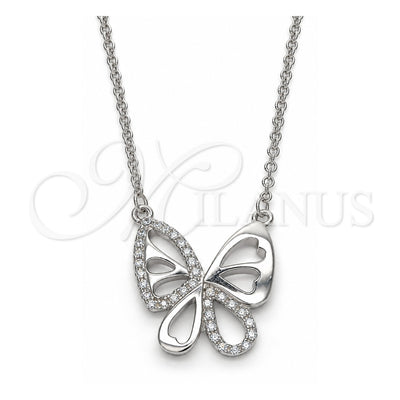 Sterling Silver Pendant Necklace, Butterfly Design, with White Cubic Zirconia, Polished, Rhodium Finish, 04.336.0044.16 (01 MM Thickness, 16 Inches Length)