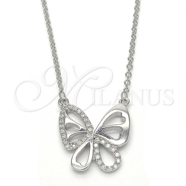 Sterling Silver Necklace — Pendant Necklace Butterfly Design with White Cubic Zirconia — main product view — SKU 123157 | Plata 925 collar — Pendant Necklace Butterfly diseño with blanco Cubic Zirconia — SKU 123157