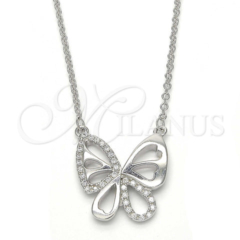 Sterling Silver Pendant Necklace, Butterfly Design, with White Cubic Zirconia, Polished, Rhodium Finish, 04.336.0044.16 (01 MM Thickness, 16 Inches Length)