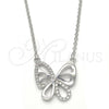 Sterling Silver Pendant Necklace, Butterfly Design, with White Cubic Zirconia, Polished, Rhodium Finish, 04.336.0044.16 (01 MM Thickness, 16 Inches Length)