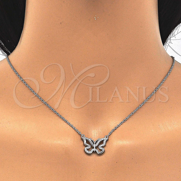 Sterling Silver Necklace — Pendant Necklace Butterfly Design with White Cubic Zirconia — alternate product view — SKU 123159 | Plata 925 collar — Pendant Necklace Butterfly diseño with blanco Cubic Zirconia — SKU 123159