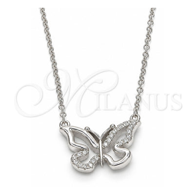 Sterling Silver Pendant Necklace, Butterfly Design, with White Cubic Zirconia, Polished, Rhodium Finish, 04.336.0046.16 (01 MM Thickness, 16 Inches Length)