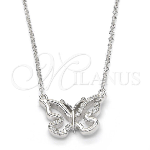 Sterling Silver Pendant Necklace, Butterfly Design, with White Cubic Zirconia, Polished, Rhodium Finish, 04.336.0046.16 (01 MM Thickness, 16 Inches Length)
