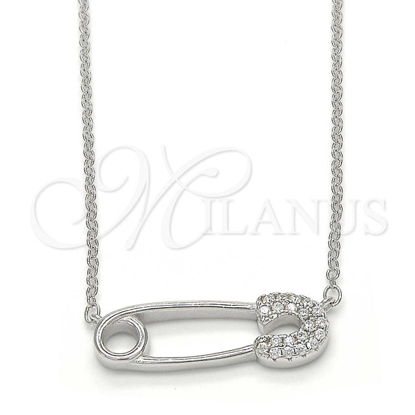 Sterling Silver Pendant Necklace, with White Cubic Zirconia, Polished, Rhodium Finish, 04.336.0047.16 (01 MM Thickness, 16 Inches Length)