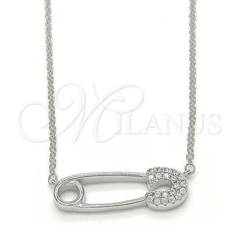 Sterling Silver Pendant Necklace, with White Cubic Zirconia, Polished, Rhodium Finish, 04.336.0047.16 (01 MM Thickness, 16 Inches Length)