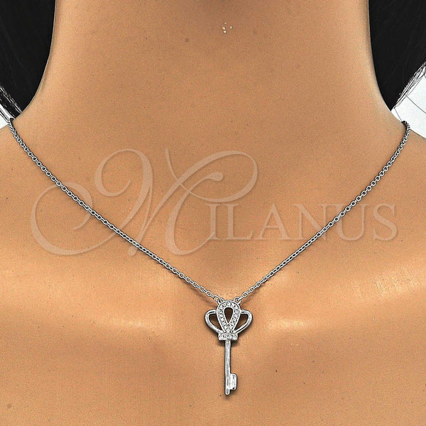 Sterling Silver Necklace — Pendant Necklace key Design with White Cubic Zirconia — alternate product view — SKU 123162 | Plata 925 collar — Pendant Necklace key diseño with blanco Cubic Zirconia — SKU 123162