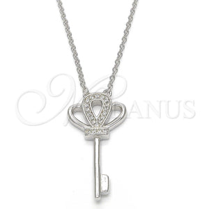 Sterling Silver Necklace — Pendant Necklace key Design with White Cubic Zirconia — main product view — SKU 123162 | Plata 925 collar — Pendant Necklace key diseño with blanco Cubic Zirconia — SKU 123162