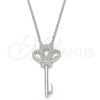 Sterling Silver Pendant Necklace, key Design, with White Cubic Zirconia, Polished, Rhodium Finish, 04.336.0049.16 (01 MM Thickness, 16 Inches Length)