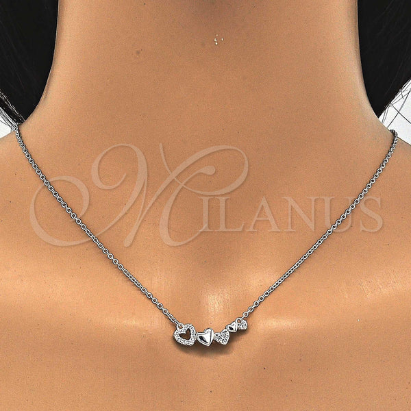 Sterling Silver Necklace — Pendant Necklace Heart Design with White Cubic Zirconia — alternate product view — SKU 123166 | Plata 925 collar — Pendant Necklace corazón diseño with blanco Cubic Zirconia — SKU 123166