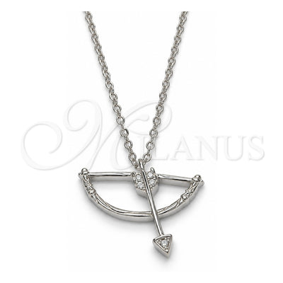 Sterling Silver Pendant Necklace, with White Cubic Zirconia, Polished, Rhodium Finish, 04.336.0059.16 (01 MM Thickness, 16 Inches Length)