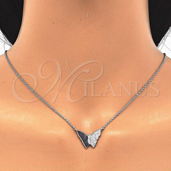 Sterling Silver Necklace — Pendant Necklace Butterfly Design with White Micro Pave — alternate product view — SKU 123174 | Plata 925 collar — Pendant Necklace Butterfly diseño with blanco Micro Pave — SKU 123174