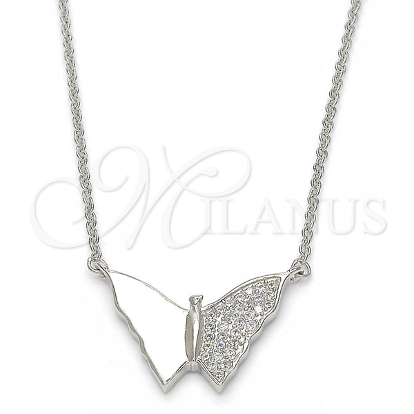 Sterling Silver Necklace — Pendant Necklace Butterfly Design with White Micro Pave — main product view — SKU 123174 | Plata 925 collar — Pendant Necklace Butterfly diseño with blanco Micro Pave — SKU 123174