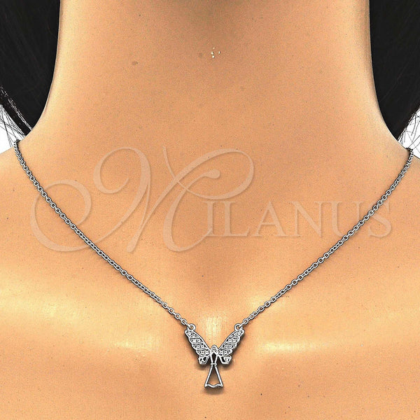 Sterling Silver Necklace — Pendant Necklace Angel and Heart Design with White — alternate product view — SKU 123178 | Plata 925 collar — Pendant Necklace Angel and corazón diseño with blanco — SKU 123178
