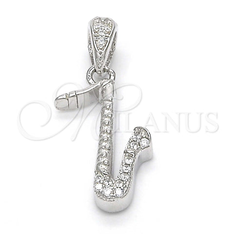 Sterling Silver Fancy Pendant, with White Cubic Zirconia, Polished, Rhodium Finish, 05.336.0028