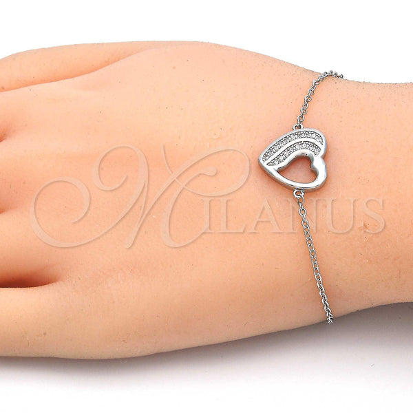 Sterling Silver Bracelet — Fancy Bracelet Heart Design with White Micro Pave — alternate product view — SKU 123209 | Plata 925 brazalete — elegante Bracelet corazón diseño with blanco Micro Pave — SKU 123209