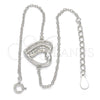 Sterling Silver Fancy Bracelet, Heart Design, with White Micro Pave, Polished, Rhodium Finish, 03.336.0001.07 (01 MM Thickness, 7 Inches Length)