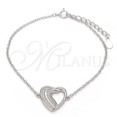 Sterling Silver Fancy Bracelet, Heart Design, with White Micro Pave, Polished, Rhodium Finish, 03.336.0001.07 for wholesale, main product view