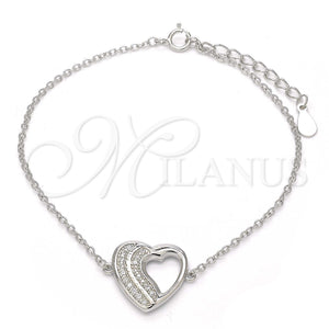 Sterling Silver Bracelet — Fancy Bracelet Heart Design with White Micro Pave — main product view — SKU 123209 | Plata 925 brazalete — elegante Bracelet corazón diseño with blanco Micro Pave — SKU 123209