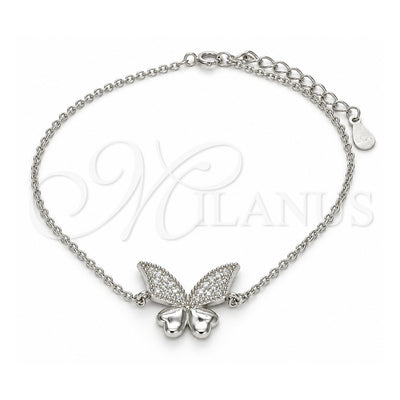 Sterling Silver Fancy Bracelet, Butterfly Design, with White Cubic Zirconia, Polished, Rhodium Finish, 03.336.0008.07 (01 MM Thickness, 7 Inches Length)
