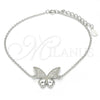 Sterling Silver Fancy Bracelet, Butterfly Design, with White Cubic Zirconia, Polished, Rhodium Finish, 03.336.0008.07 (01 MM Thickness, 7 Inches Length)