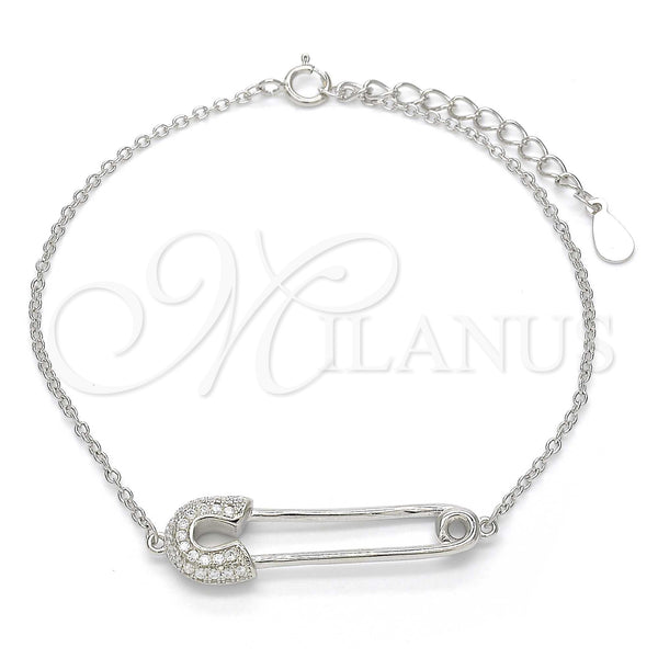 Sterling Silver Fancy Bracelet, Paperclip Design, with White Micro Pave, Polished, Rhodium Finish, 03.336.0015.07 (01 MM Thickness, 7 Inches Length)
