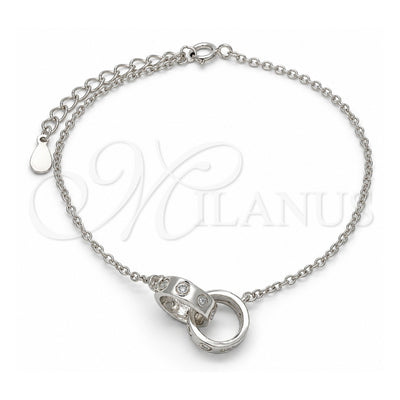Sterling Silver Fancy Bracelet, with White Cubic Zirconia, Polished, Rhodium Finish, 03.336.0022.07 (01 MM Thickness, 7 Inches Length)