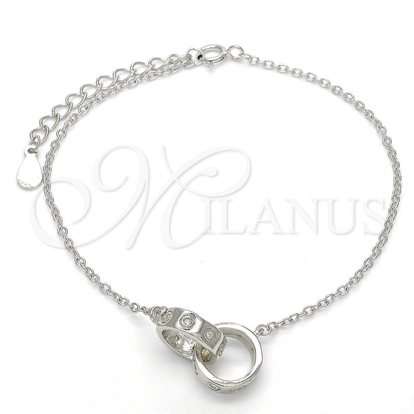 Sterling Silver Fancy Bracelet, with White Cubic Zirconia, Polished, Rhodium Finish, 03.336.0022.07 (01 MM Thickness, 7 Inches Length)