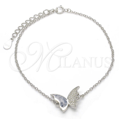 Sterling Silver Fancy Bracelet, Butterfly Design, with White Micro Pave, Polished, Rhodium Finish for wholesale, main product view