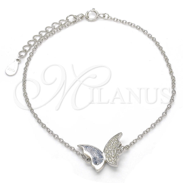 Sterling Silver Fancy Bracelet, Butterfly Design, with White Micro Pave, Polished, Rhodium Finish, 03.336.0023.08 (01 MM Thickness, 8 Inches Length)