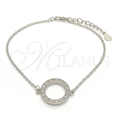 Sterling Silver Fancy Bracelet, with White Cubic Zirconia, Polished, Rhodium Finish, 03.336.0024.07 (01 MM Thickness, 7 Inches Length)