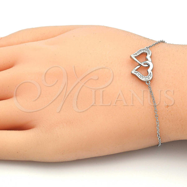 Sterling Silver Bracelet — Fancy Bracelet Heart Design with White Micro Pave — alternate product view — SKU 123233 | Plata 925 brazalete — elegante Bracelet corazón diseño with blanco Micro Pave — SKU 123233