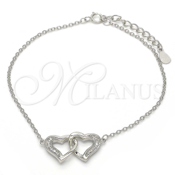 Sterling Silver Bracelet — Fancy Bracelet Heart Design with White Micro Pave — main product view — SKU 123233 | Plata 925 brazalete — elegante Bracelet corazón diseño with blanco Micro Pave — SKU 123233