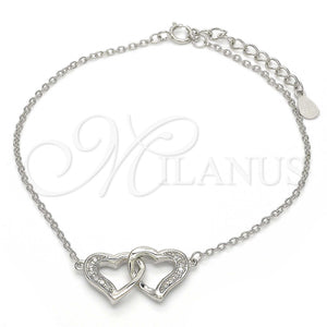 Sterling Silver Bracelet — Fancy Bracelet Heart Design with White Micro Pave — main product view — SKU 123233 | Plata 925 brazalete — elegante Bracelet corazón diseño with blanco Micro Pave — SKU 123233
