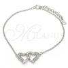 Sterling Silver Fancy Bracelet, Heart Design, with White Micro Pave, Polished, Rhodium Finish, 03.336.0025.07 (01 MM Thickness, 7 Inches Length)