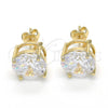 Oro Laminado Stud Earring, Gold Filled Style with White Cubic Zirconia, Polished, Golden Finish, 02.284.0013