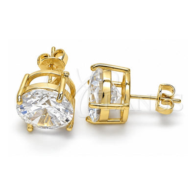 Oro Laminado Stud Earring, Gold Filled Style with White Cubic Zirconia, Polished, Golden Finish, 02.284.0013