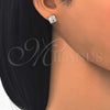 Oro Laminado Stud Earring, Gold Filled Style with White Cubic Zirconia, Polished, Golden Finish, 02.284.0015