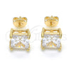 Oro Laminado Stud Earring, Gold Filled Style with White Cubic Zirconia, Polished, Golden Finish, 02.284.0015